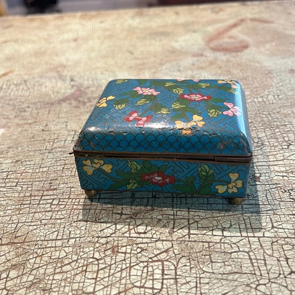 Antique Turquoise Chinese Cloisonné and brass Box, Circa 1900 Cigarette Trinket - Picture 4 of 9